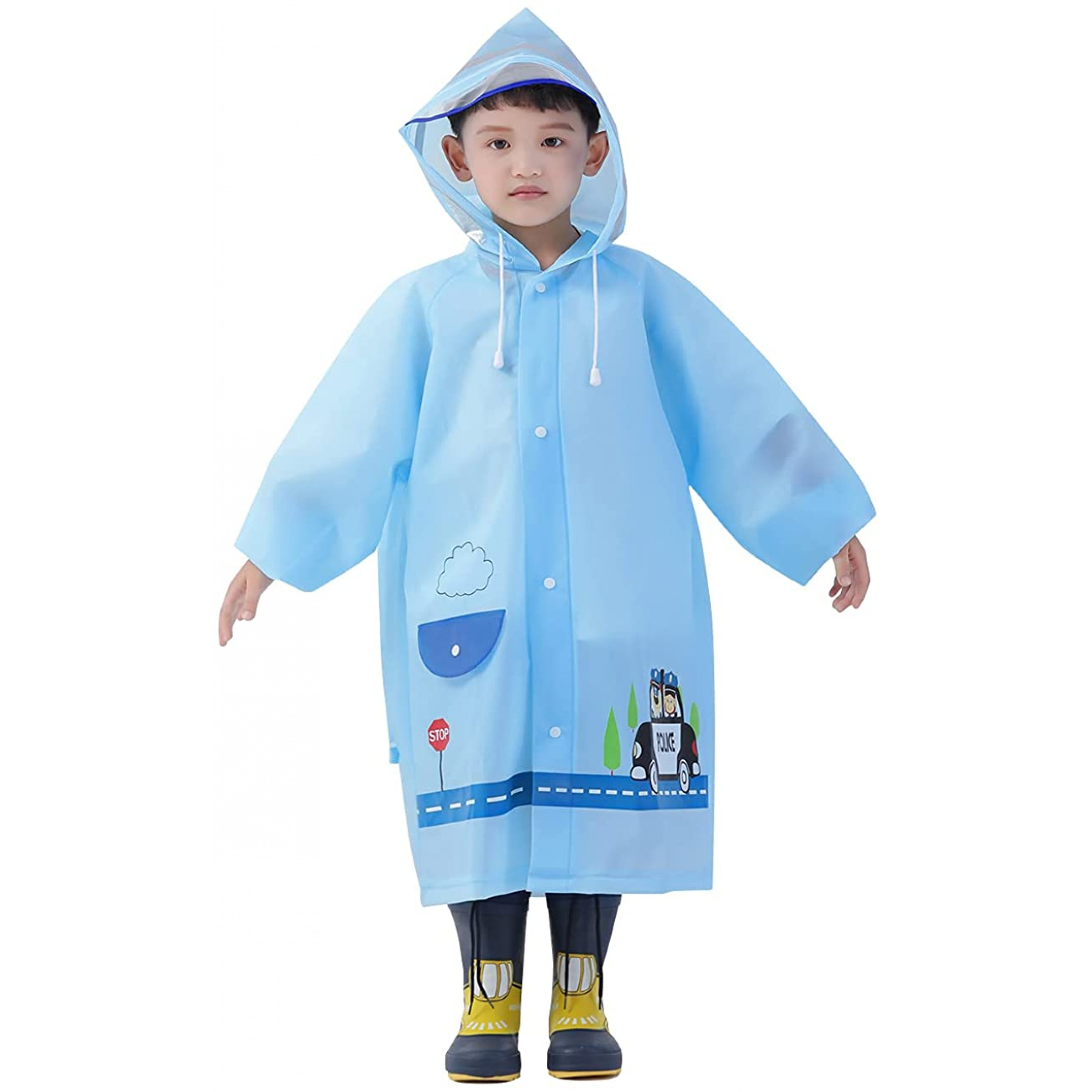 Kids Raincoat Kids Poncho Kids Rain Jacket Kids Rain Suit Lightweight Rainwear Reflective Reusable with Hood, Car Blue, 3XL